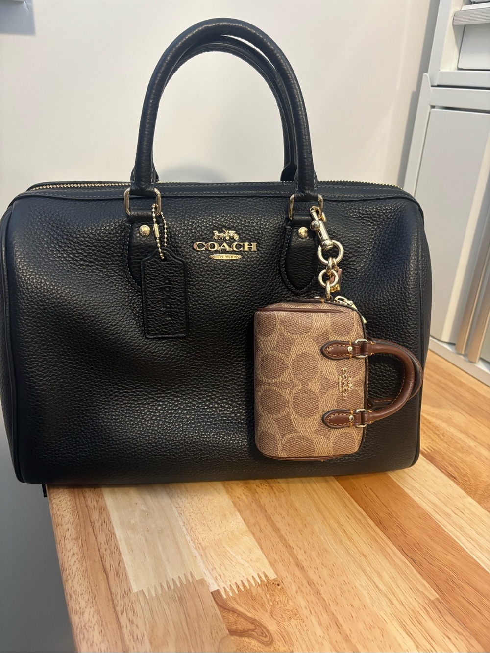 Coach Black Pebbled Leather large rowan with mini rowan bag charm